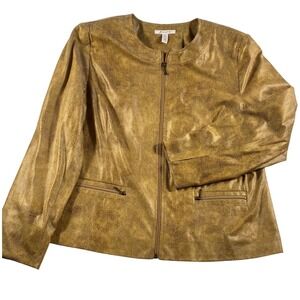JH Collection Women's Gold Snake Print Faux Leather Zip Front Jacket Blazer
